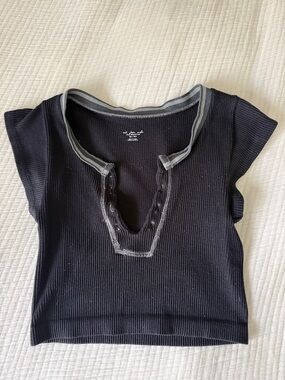 Urban Outfitters Black Ribbed Crop Top with Gray Contrast Trim